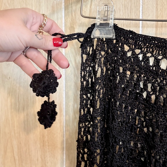 Vintage Black Crochet Bead Fringe Wrap 90s 2000s - Picture 7 of 9